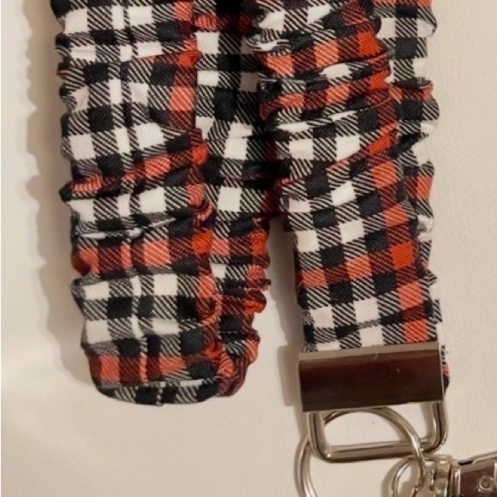 Plaid red, white, black Lanyard